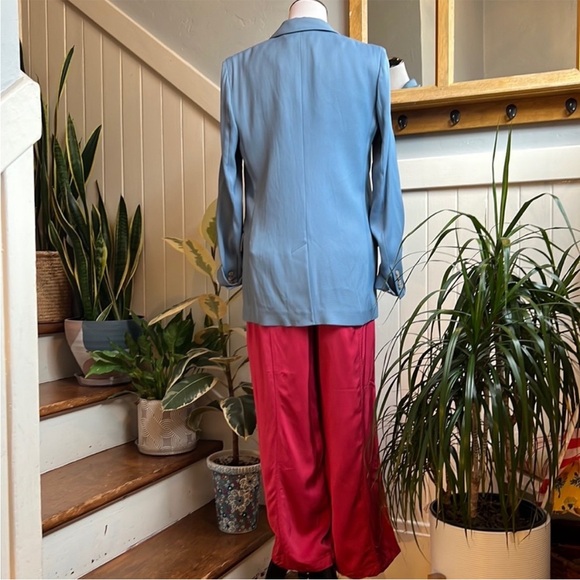 Emporio Armani High Rise Wide Leg Satin Trousers in Red - Picture 13 of 16